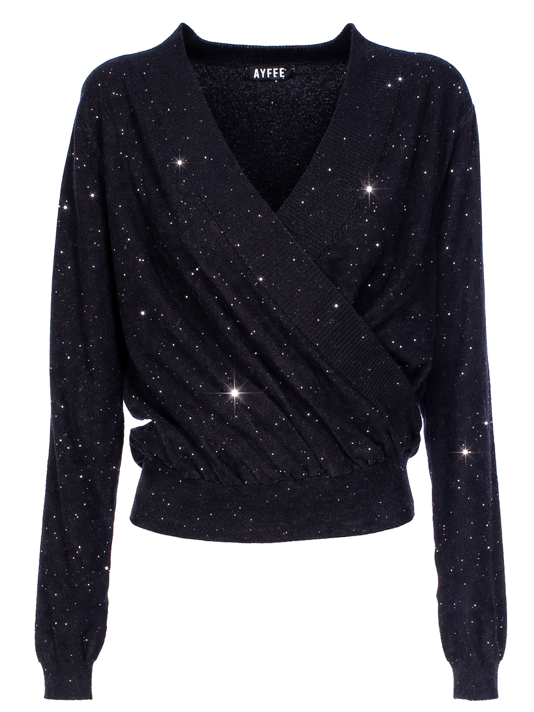 MAGLIA INCROCIATA DETTAGLIO STRASS,3 TG,45%VI 35%PL 20%PA,MADE IN PRC          - BLACK